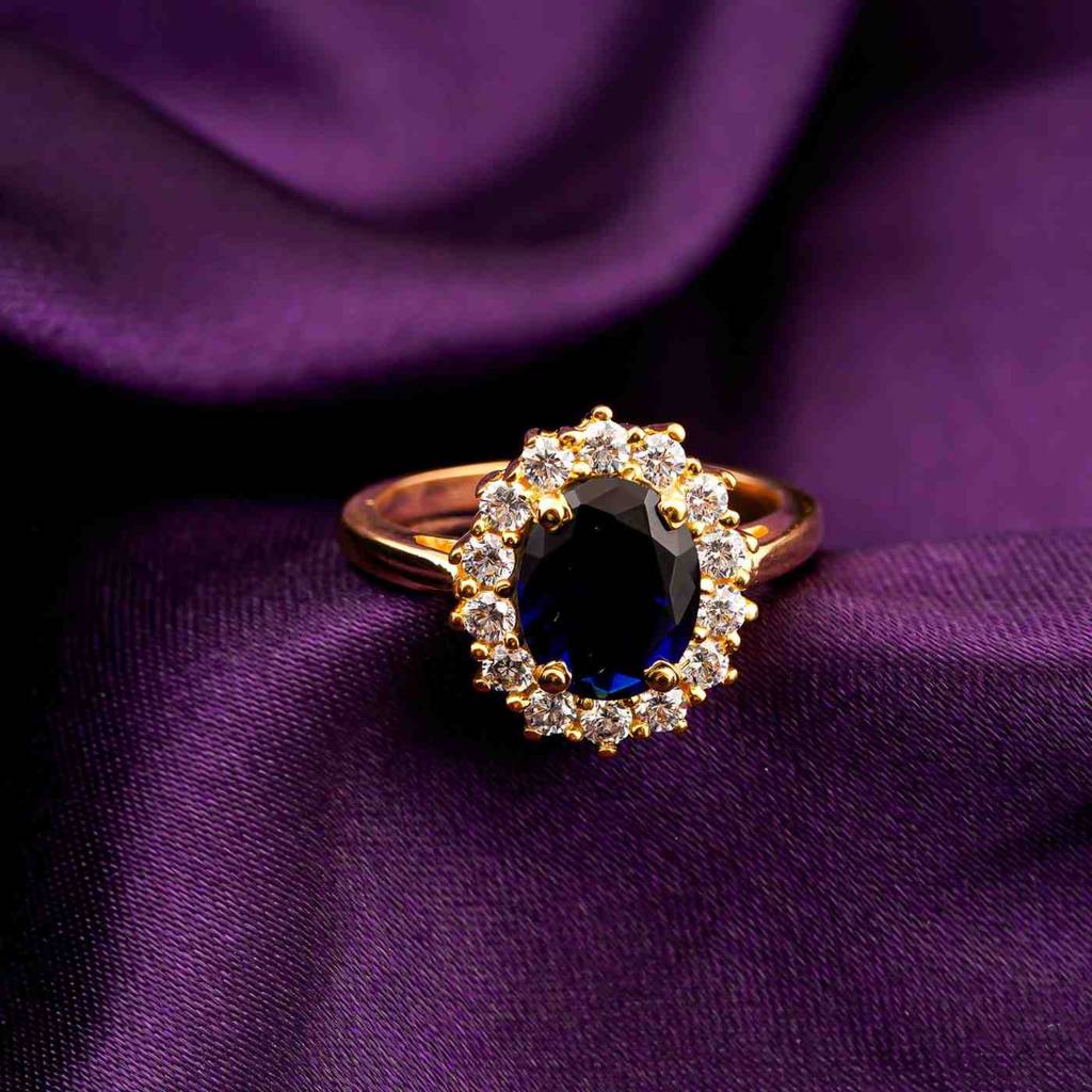 Silver Sapphire Halo Ring For Women : ZLR-1216-10