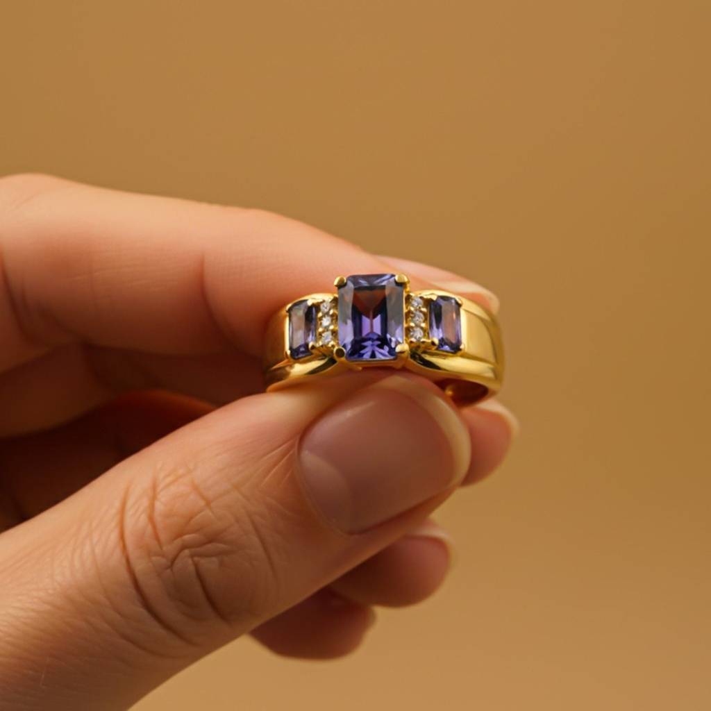 Silver Tanzanite Three-Stone Statement Ring : ZLR-1229-10