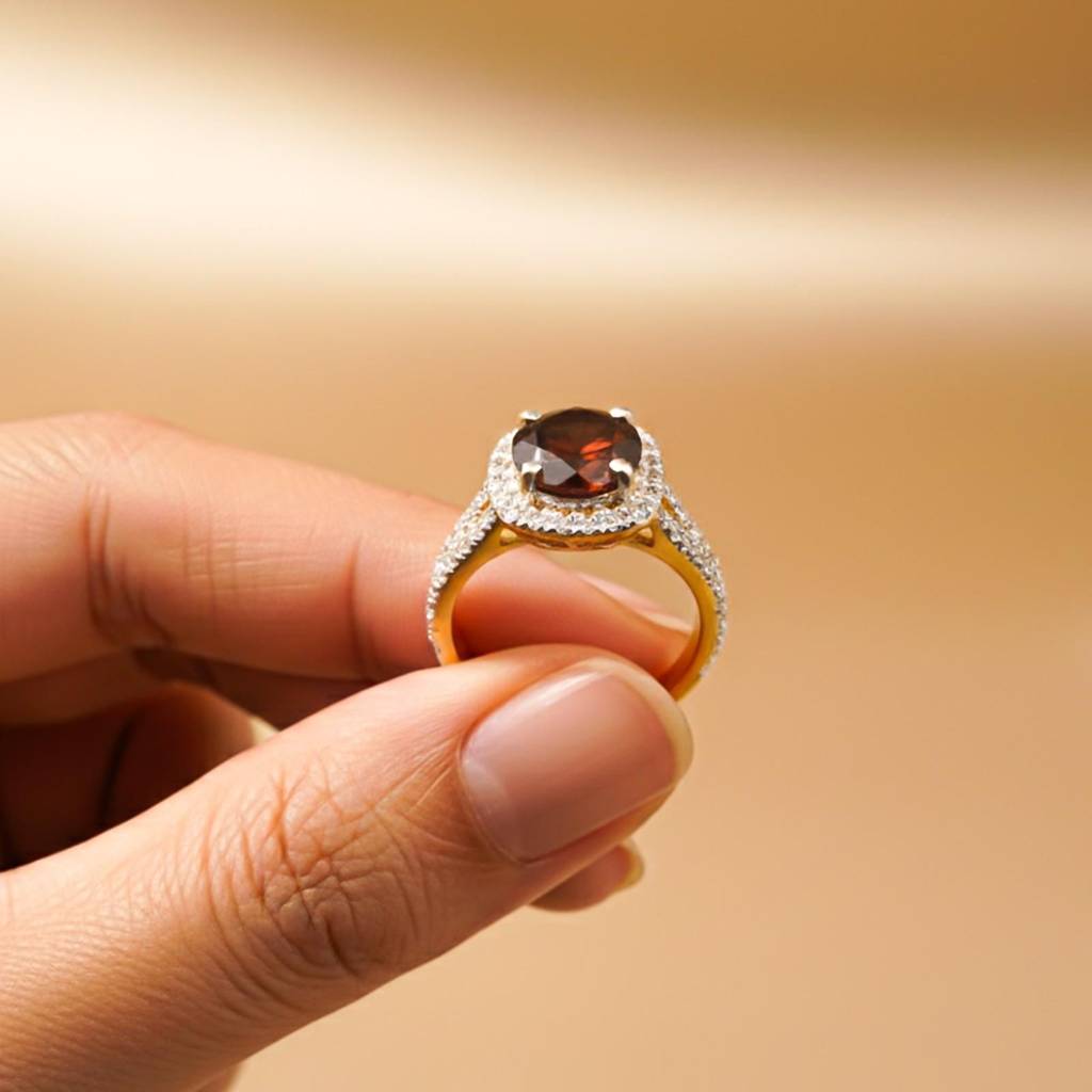 Silver Red Garnet Halo Ring : ZLR-1222-10