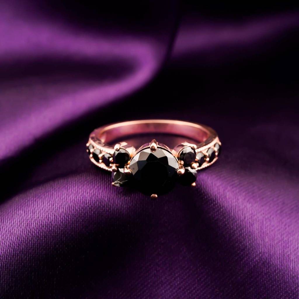 Silver Black Diamond Cluster Ring : ZLR-1213-10