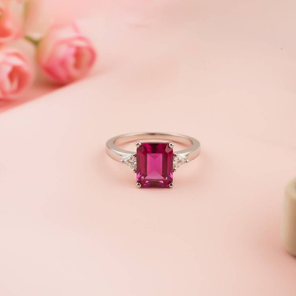 Silver Red Ruby Three-Stone Ring : ZLR-1215Y-10