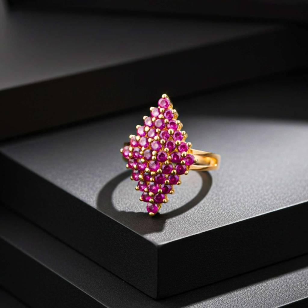 Silver Ruby Cluster Statement Ring : ZLR-1196-10