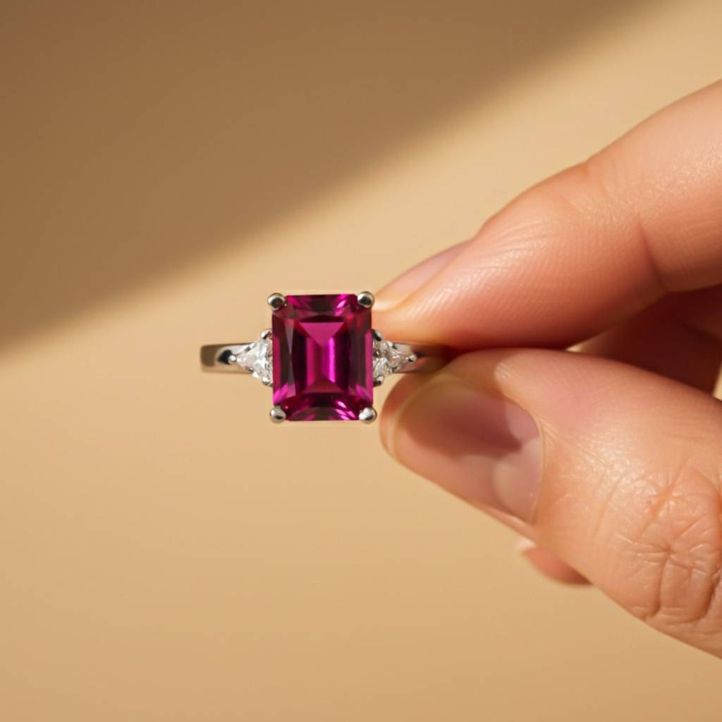 Silver Red Ruby Three-Stone Ring : ZLR-1215Y-10