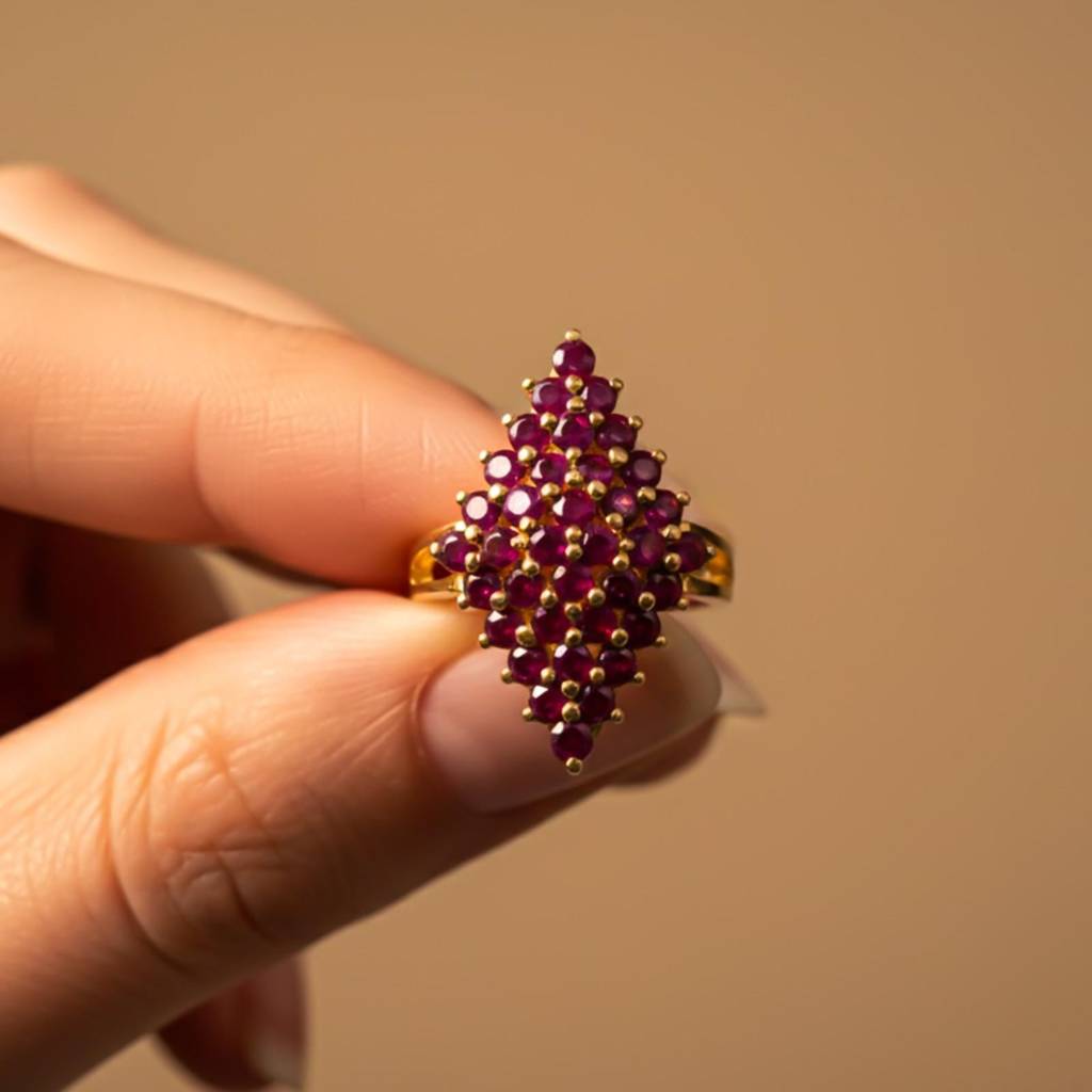Silver Ruby Cluster Statement Ring : ZLR-1196-10