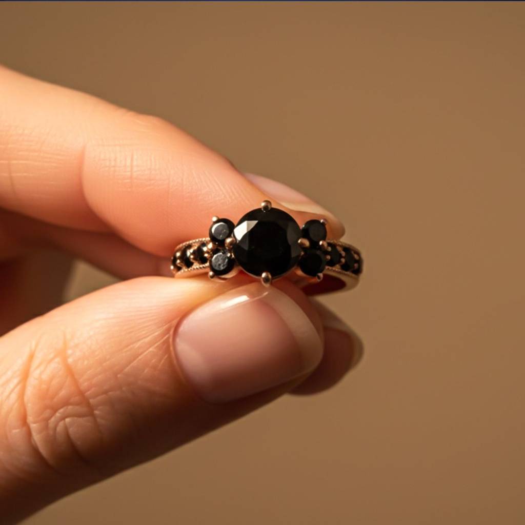 Silver Black Diamond Cluster Ring : ZLR-1213-10