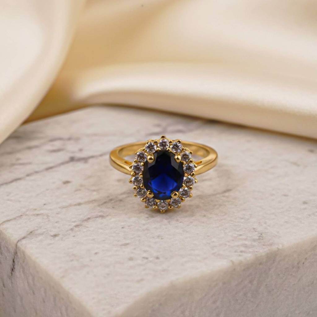 Silver Sapphire Halo Ring For Women : ZLR-1216-10