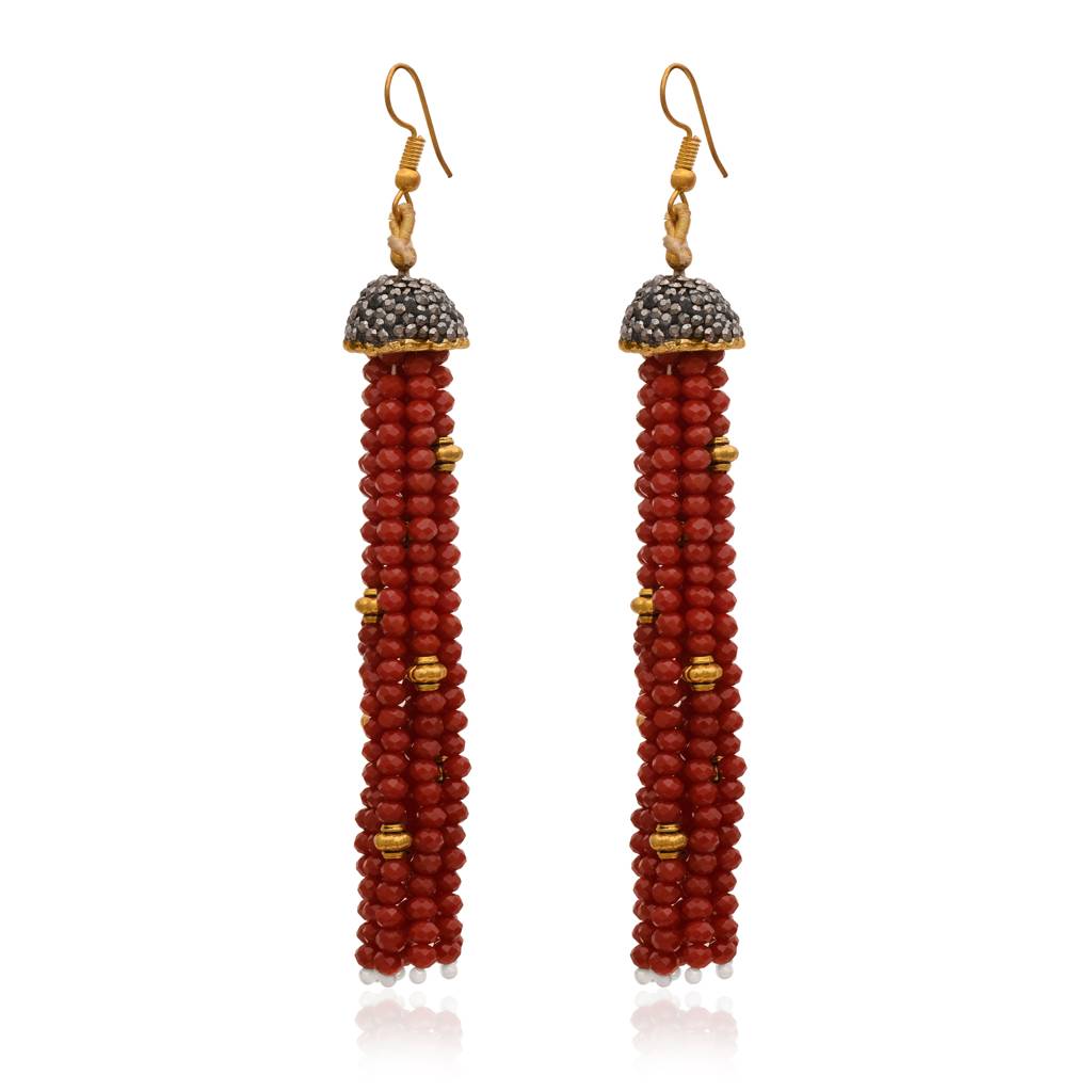 Red Beaded Tassel Necklace : RJ-PND-15