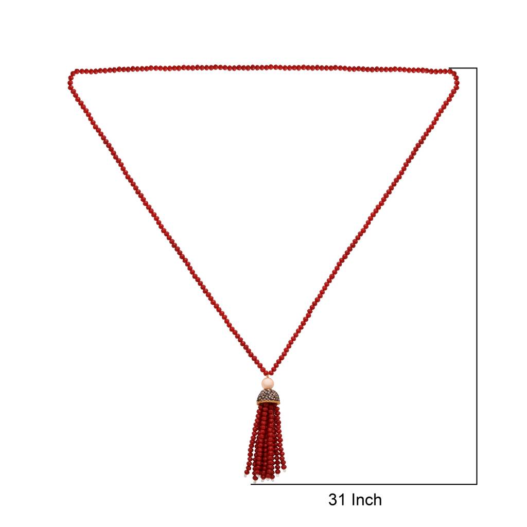 Red Beaded Tassel Necklace : RJ-PND-15