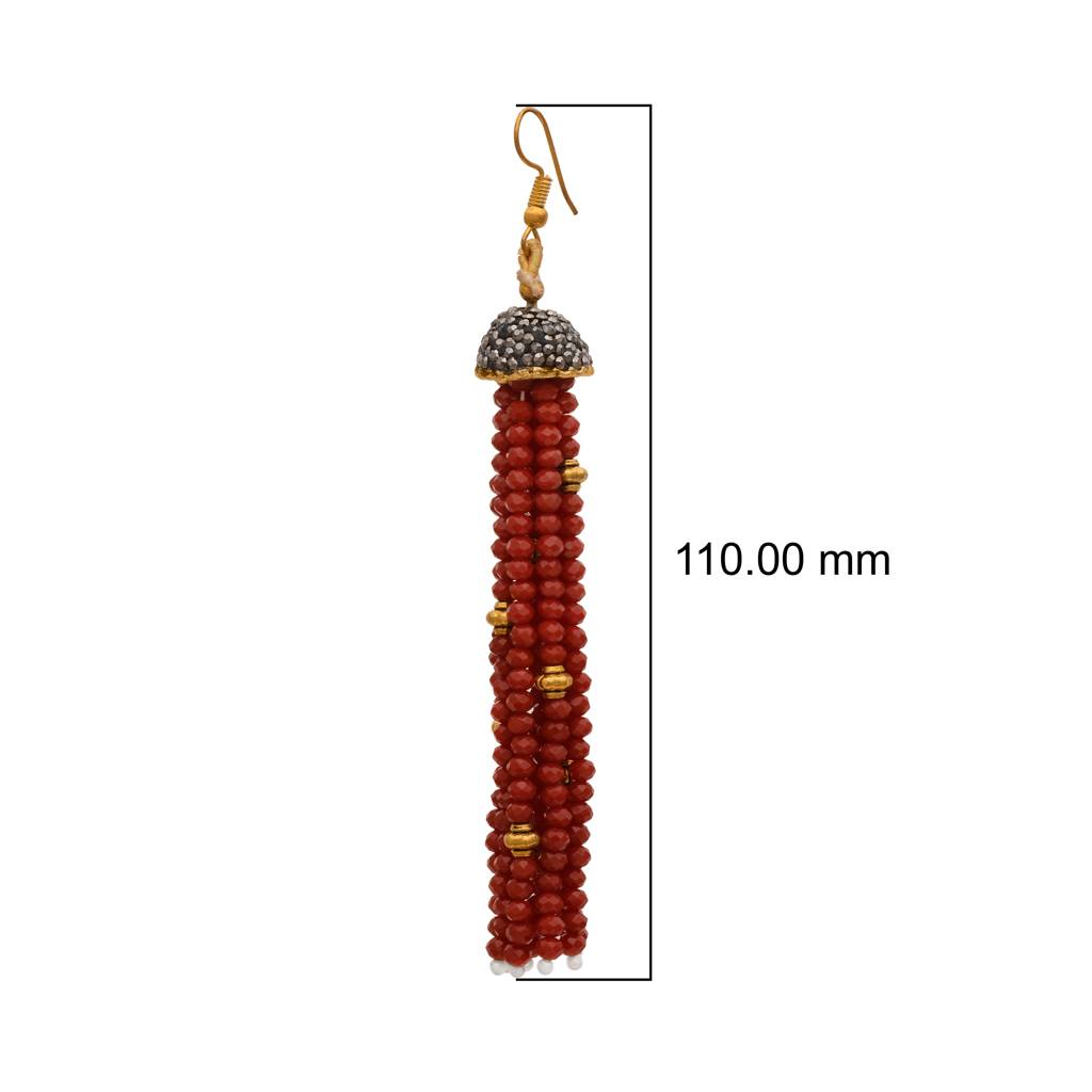 Red Beaded Tassel Necklace : RJ-PND-15