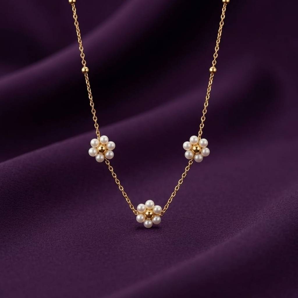 RACHIVA 18K Gold Plated Triple Pearl Flower Satellite Chain