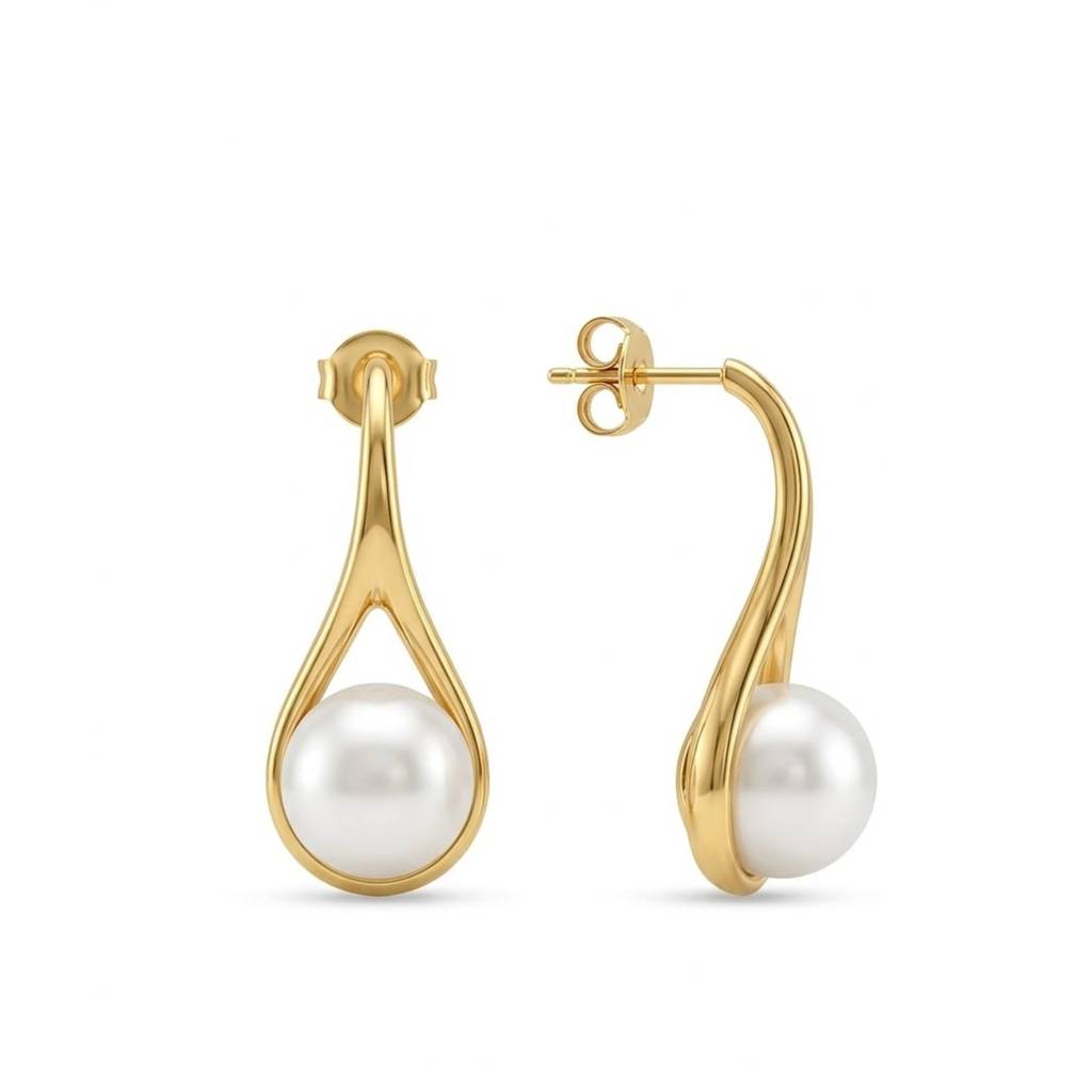 18K Gold Plated Pearl Teardrop Earrings : RJFSER165
