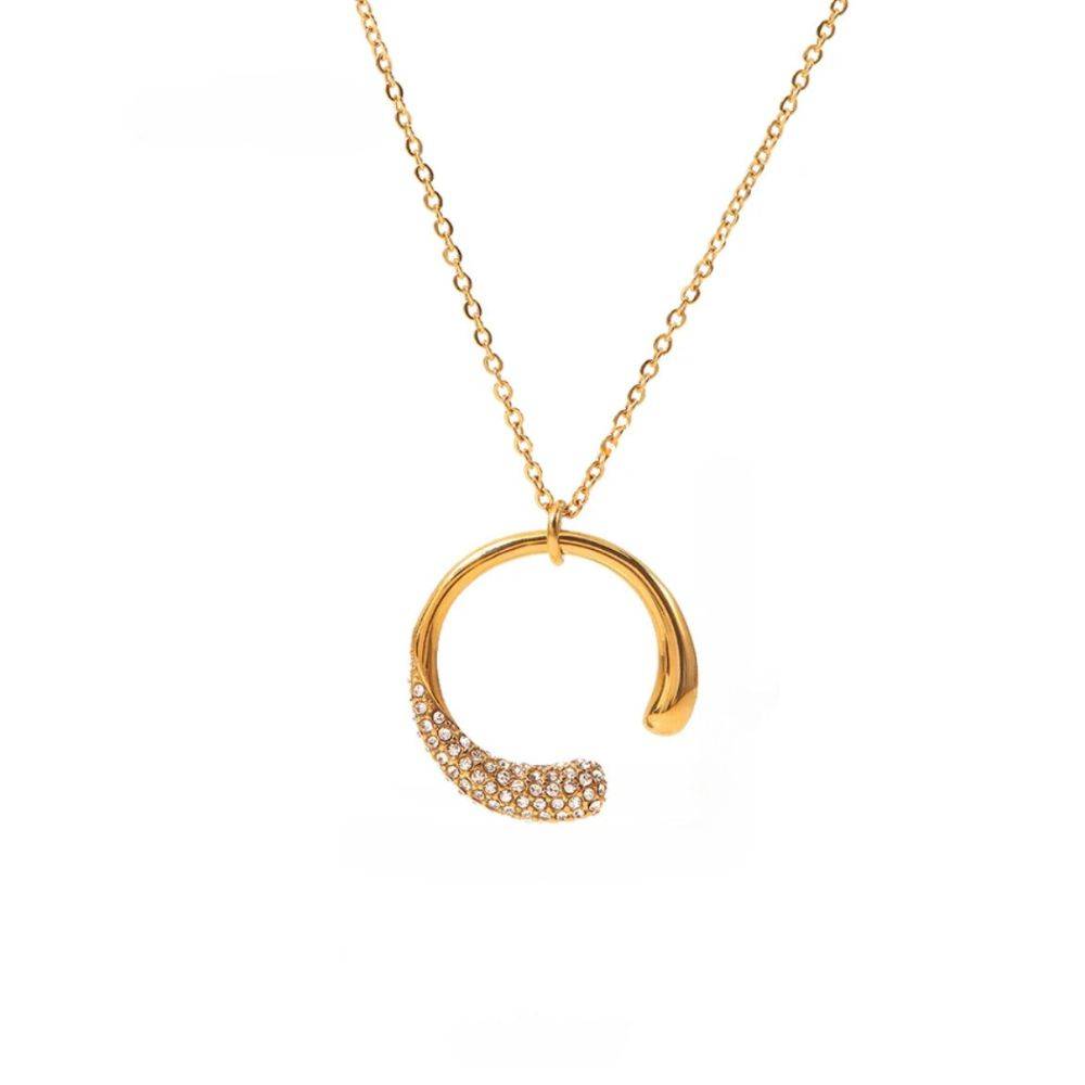 18Kt Gold Plated Cubic Zirconia Crescent Necklace, Celena : INCELENA