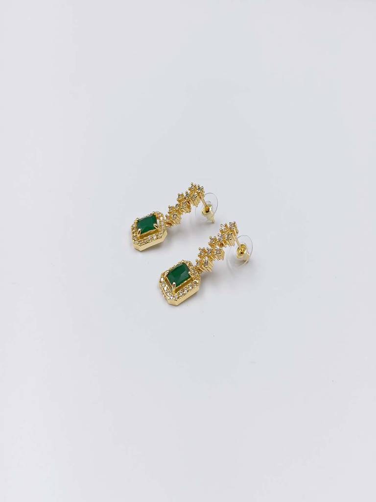 Green Three Stone American Diamond Necklace Set : AD201GREEN
