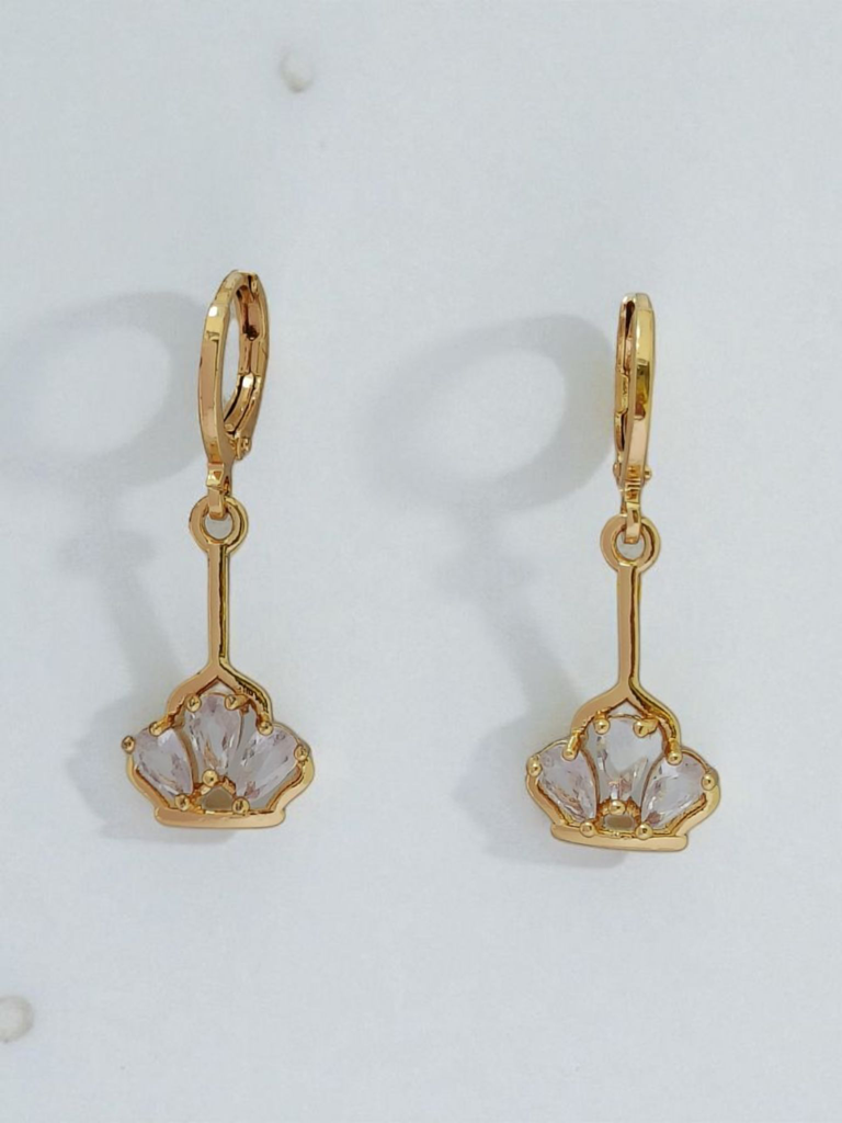 Gold Plated Crystal Shell Drop Earrings For Women | Elegant Fan Shape Dangle Design | Lightweight Party Wear &  : AST-EAR-0001