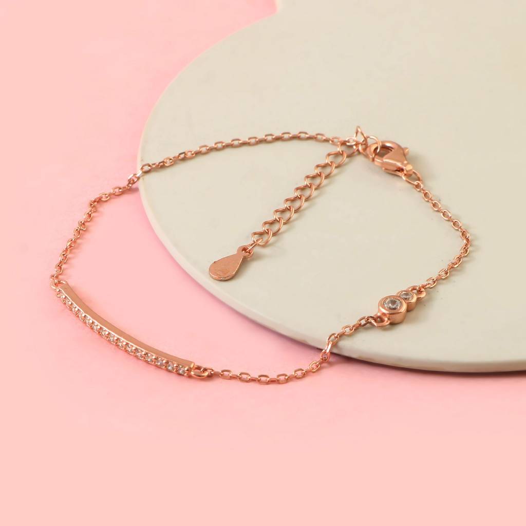 Rose Gold Bar Bracelet With Cz Stones – Elegant Adjustable Chain Bracelet For Women : ZIRAK-Bracelet-085