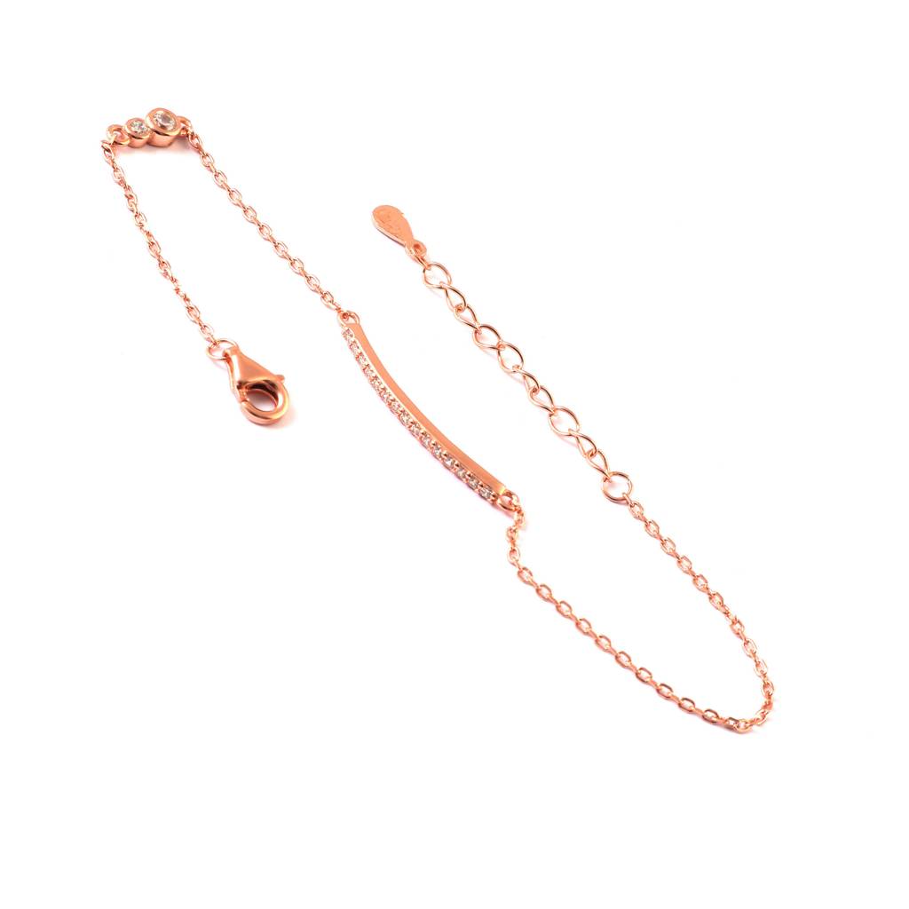 Rose Gold Bar Bracelet With Cz Stones – Elegant Adjustable Chain Bracelet For Women : ZIRAK-Bracelet-085