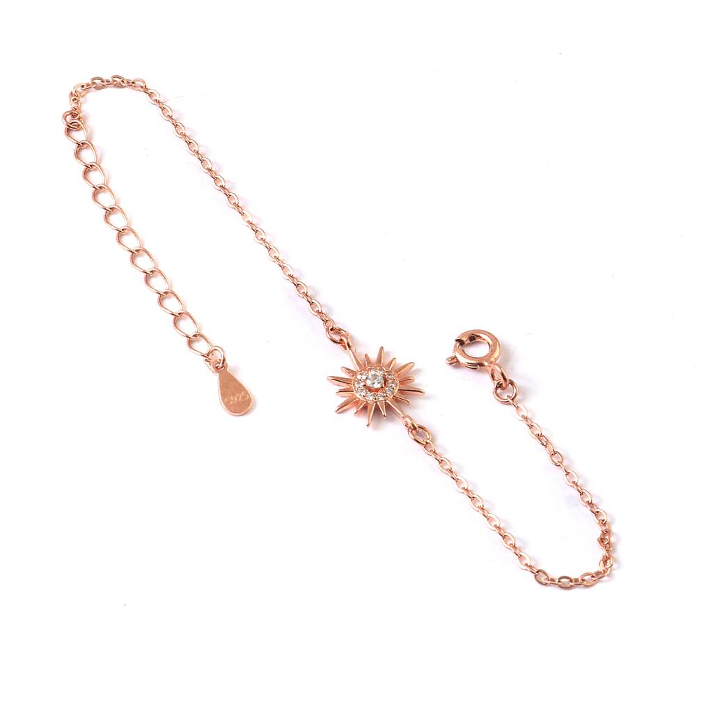 Rose Gold Sun Charm Bracelet With Cz Stone – Dainty Adjustable Chain Bracelet For Women : ZIRAK-Bracelet-087