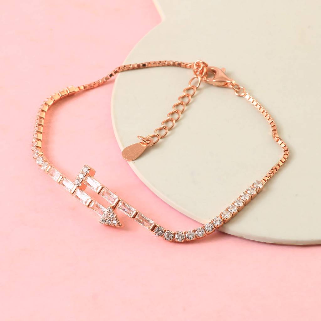 Rose Gold Arrow Bracelet With Cz Stones – Elegant Adjustable Chain Bracelet For Women : ZIRAK-Bracelet-088
