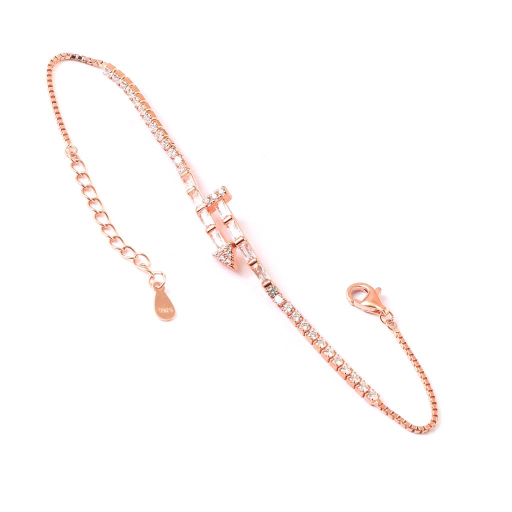 Rose Gold Arrow Bracelet With Cz Stones – Elegant Adjustable Chain Bracelet For Women : ZIRAK-Bracelet-088