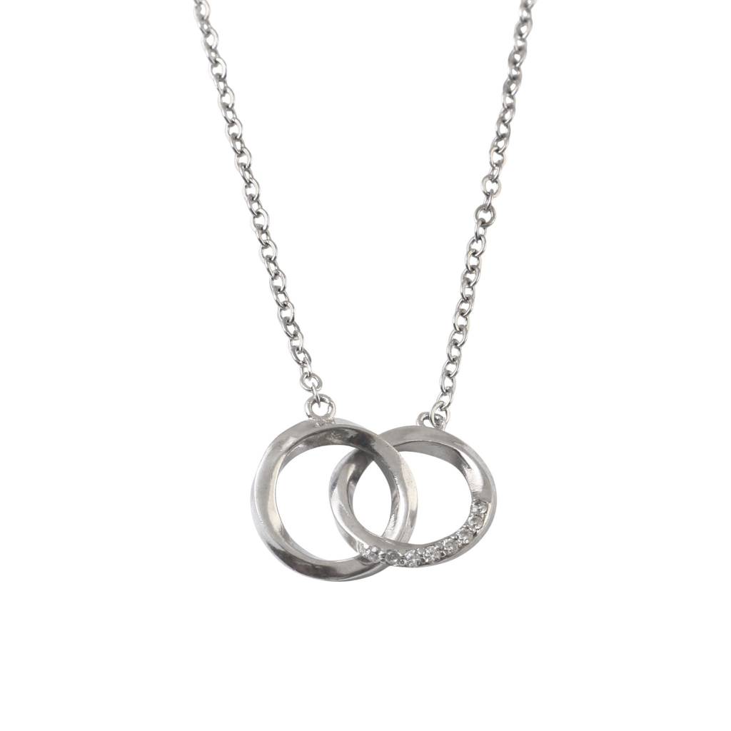 925 Sterling Silver Interlocking Rings Necklace With Cz Accent : ZIRAK-Pendant-135