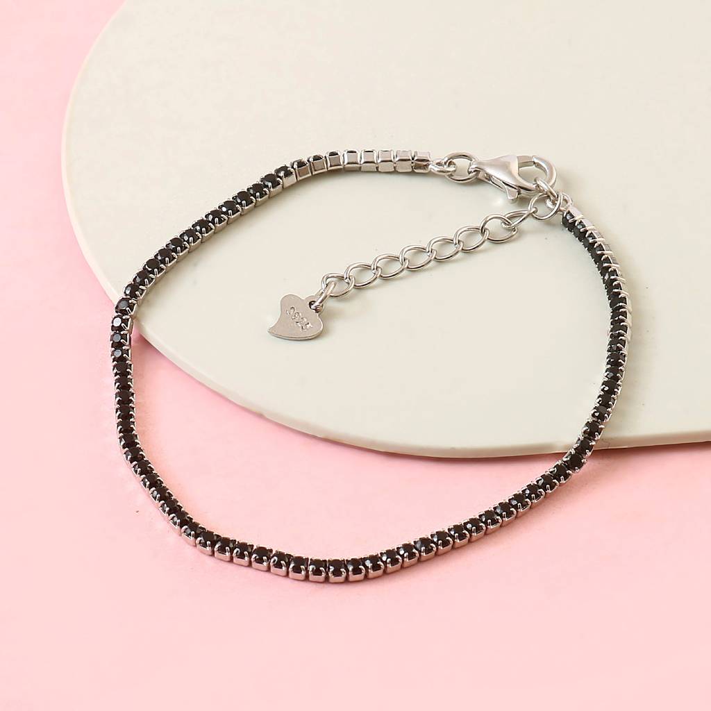 Black Stone Tennis Bracelet – Sterling Silver Adjustable Bracelet For Men & Women : ZIRAK-Bracelet-089