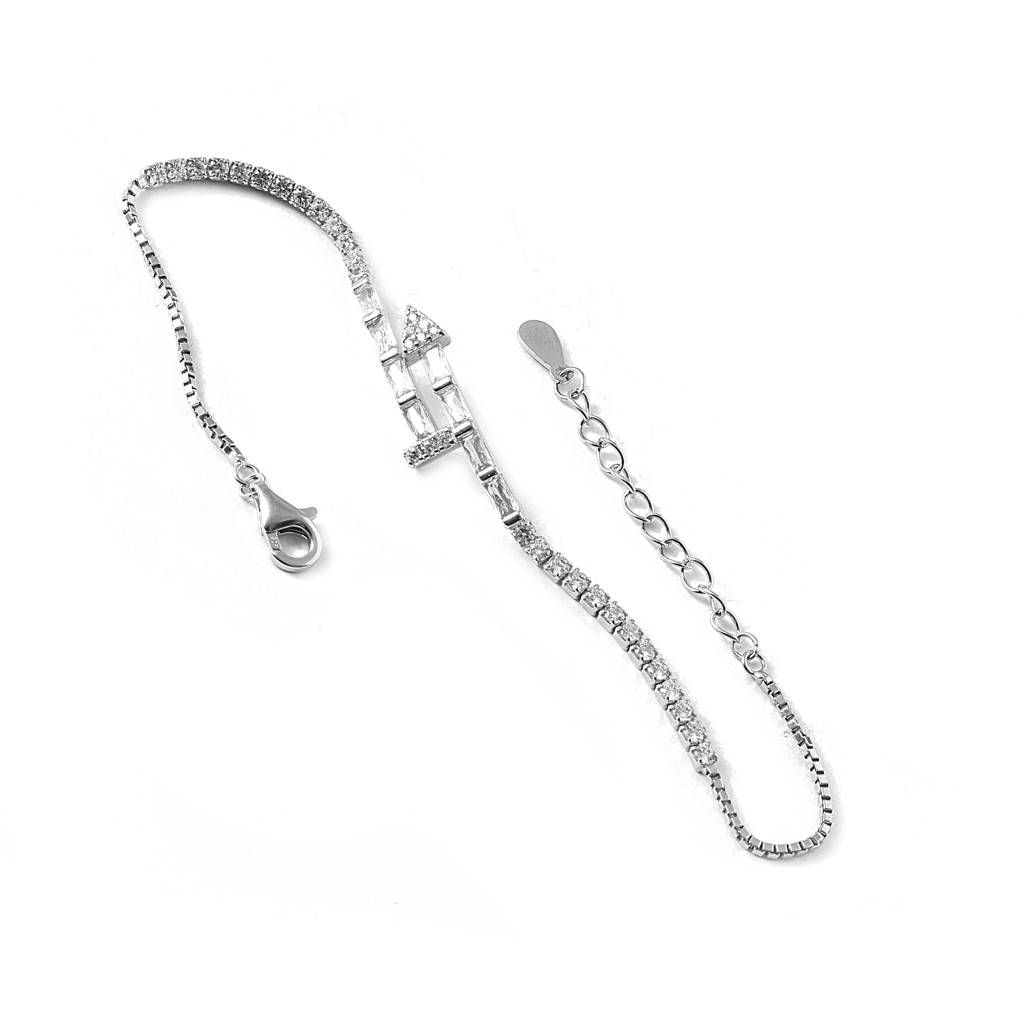 Silver Arrow Bracelet With Cz Stones – Elegant Adjustable Chain Bracelet For Women : ZIRAK-Bracelet-092