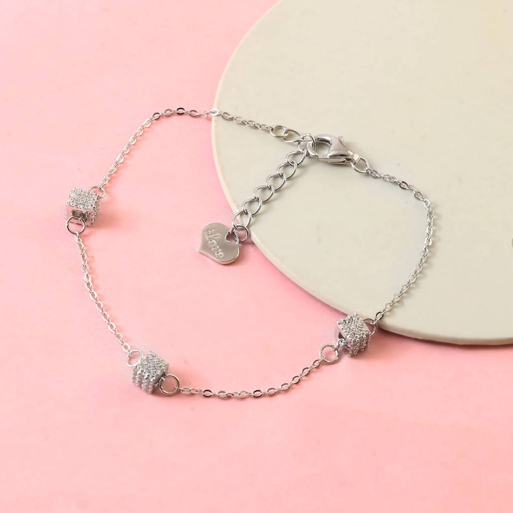 ZIRAK SILVER Sterling Silver Triple Cube Bracelet – Cz-Studded
