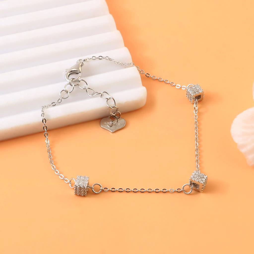 ZIRAK SILVER Sterling Silver Triple Cube Bracelet – Cz-Studded