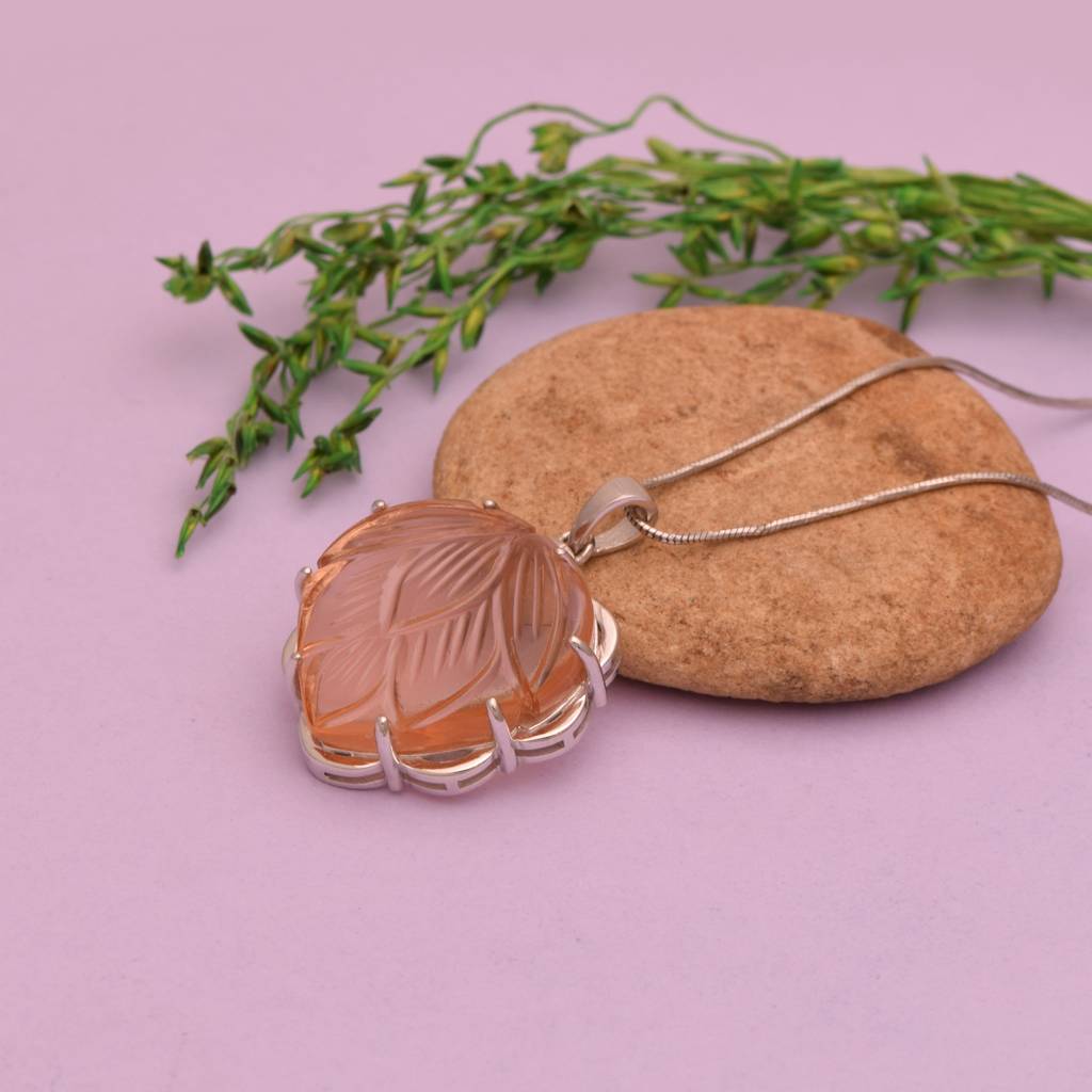 Hand Carved Peach Stone Pendant | 925 Sterling Silver Pendant : RJ-PND-29