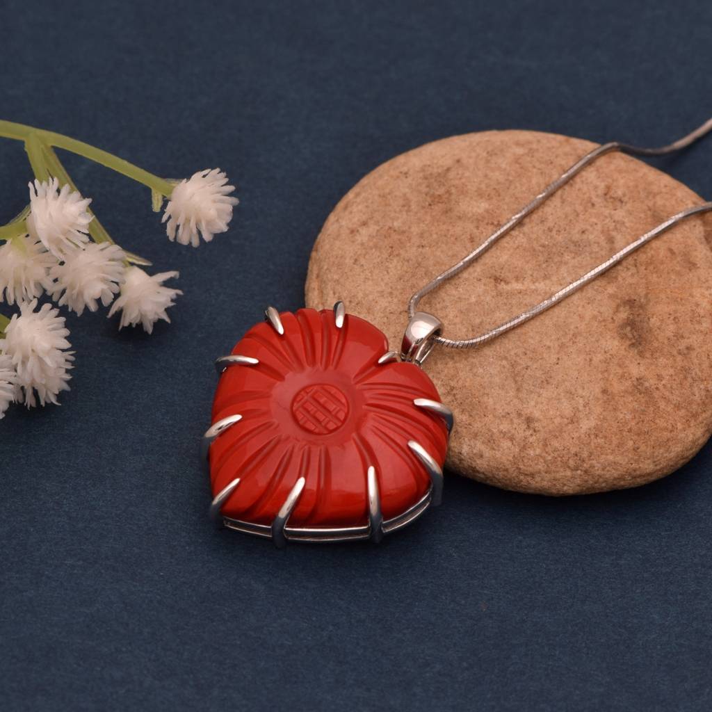 Handcarved Red Jasper Gemstone Pendant : RJ-PND-11