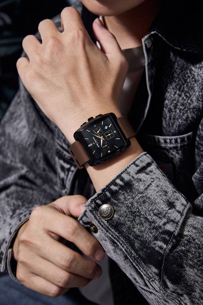 Daniel Hechter Paris Alma Collection Watch For Men Premium Chronograph Watch Black Square Dial Silicone Strap, Mu : DHM1016-02