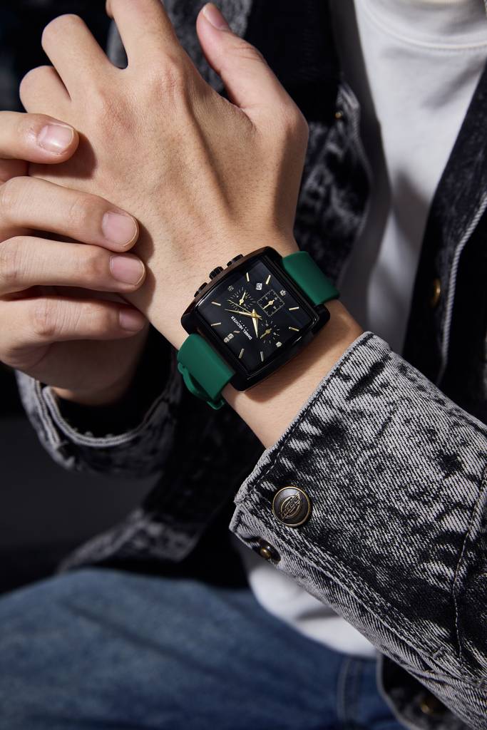 Daniel Hechter Paris Alma Collection Watch For Men Premium Chronograph Watch Black Square Dial Silicone Strap, Mu : DHM1016-03