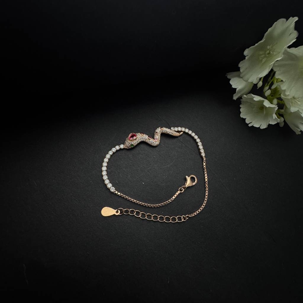 925 Sterling Silver Serpent Head Bracelet With Zircon Stone : 79