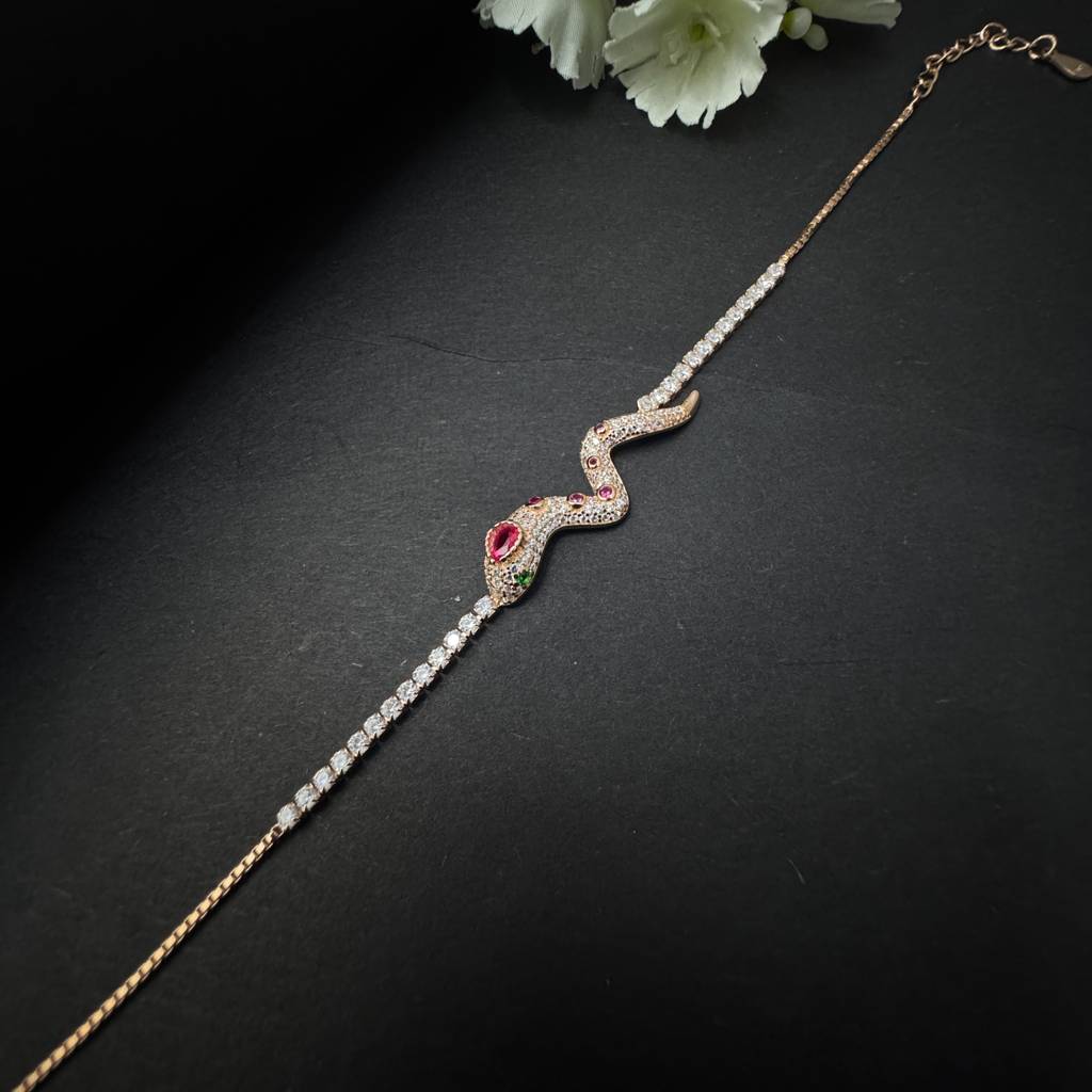 925 Sterling Silver Serpent Head Bracelet With Zircon Stone : 79