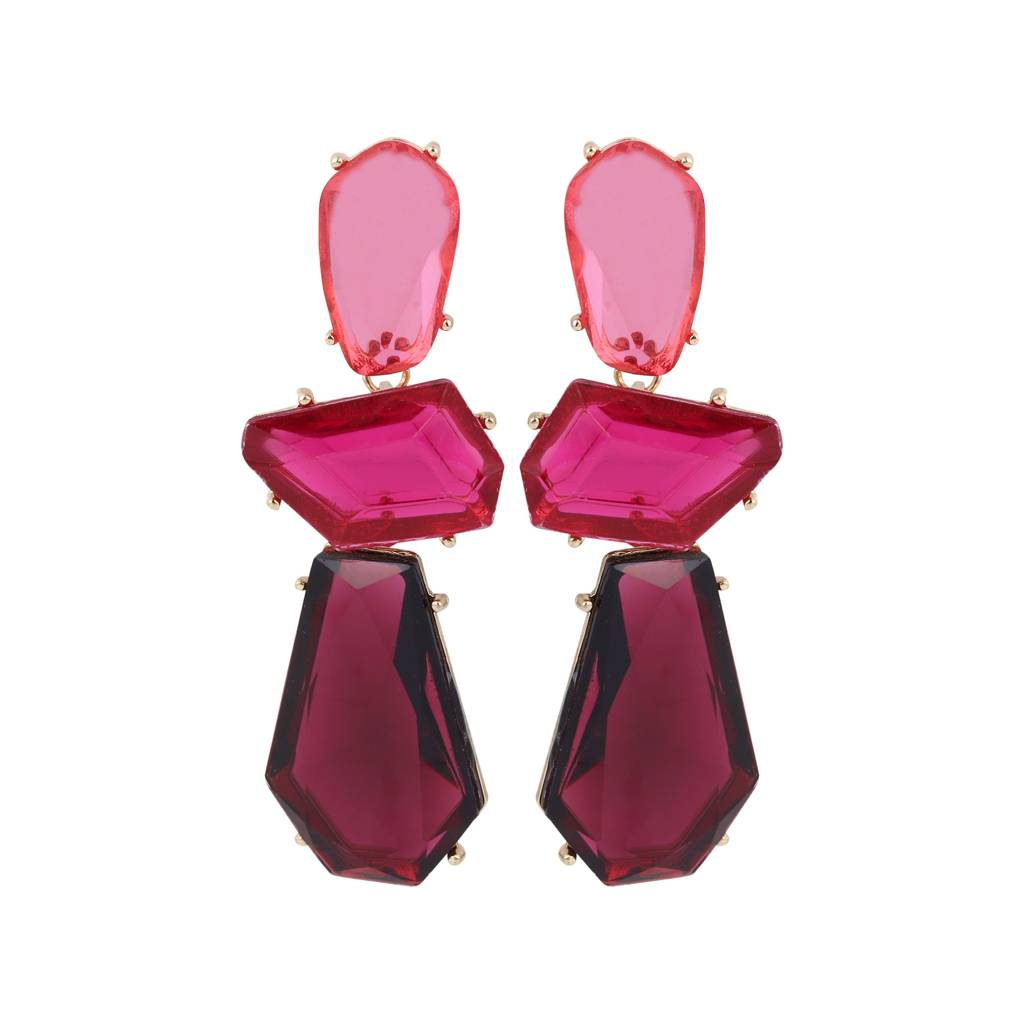 Acrylic Stone Statement Drop Earrings : WER159JMPNK