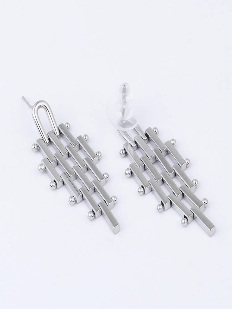 Silver Geometric Link Drop Earrings : WER190MLSLV