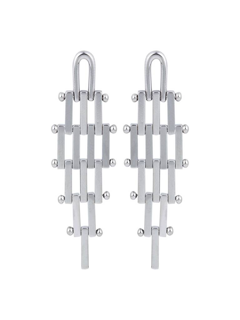 Silver Geometric Link Drop Earrings : WER190MLSLV