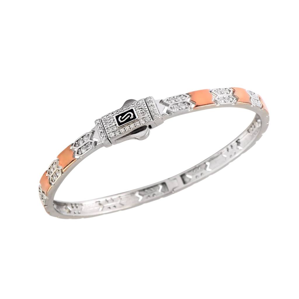 925 Silver Peach Enamel & Cz Hexa-Link Bangle Bracelet : ZIRAK-Bracelet-116