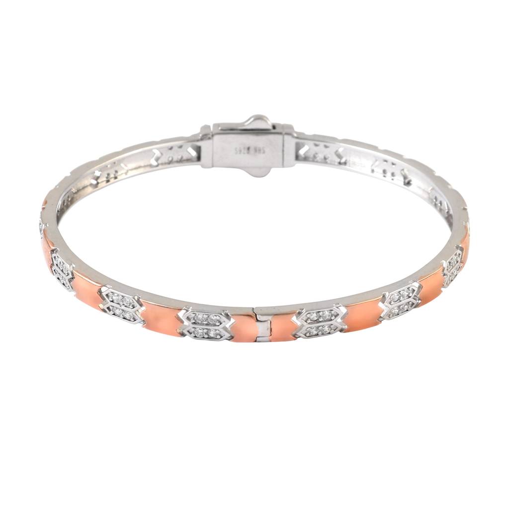 925 Silver Peach Enamel & Cz Hexa-Link Bangle Bracelet : ZIRAK-Bracelet-116