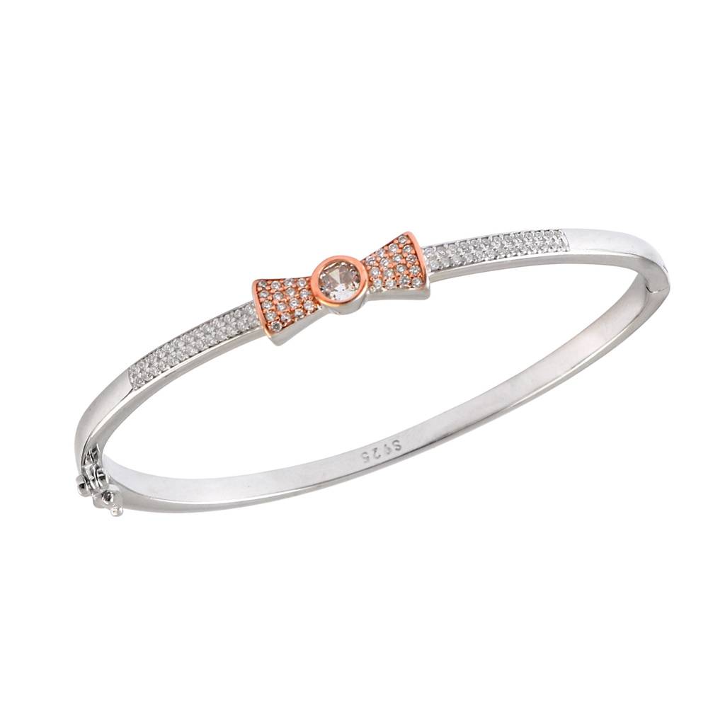 925 Silver Rose-Gold Bow Bangle With Cz Stones : ZIRAK-Bracelet-118