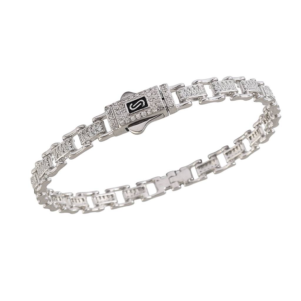 925 Silver Micro-Pavé Box Link Bracelet : ZIRAK-Bracelet-133