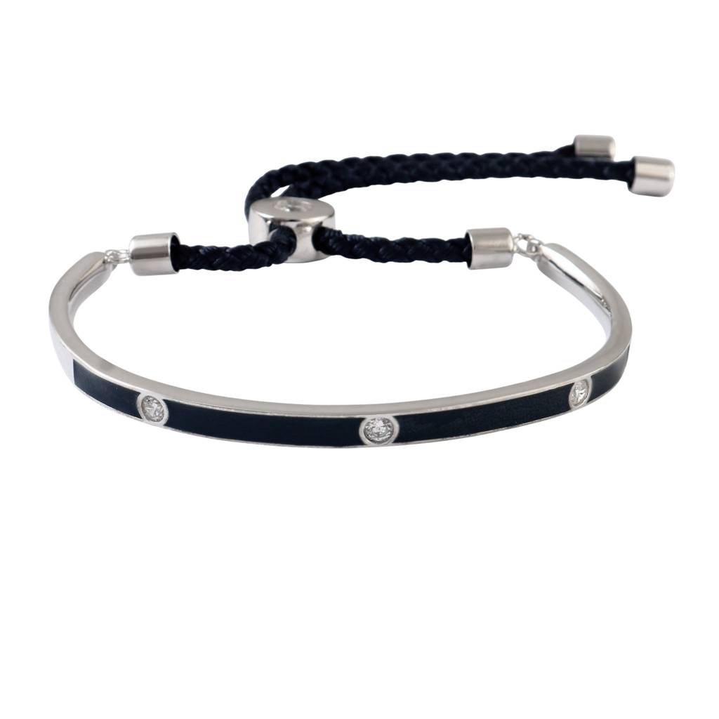 925 Silver Blue Enamel Cz Adjustable Bracelet With Sliding Knot : ZIRAK-Bracelet-148