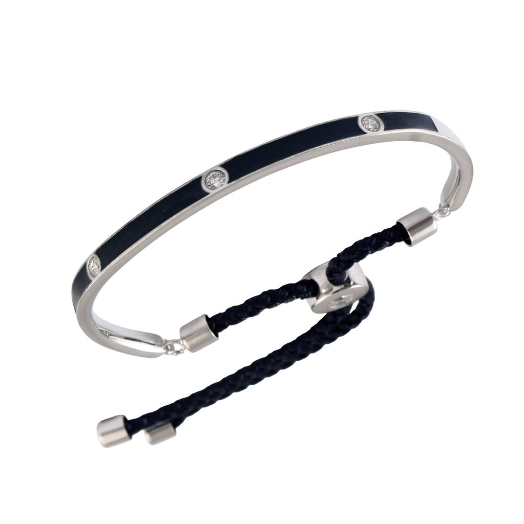 925 Silver Blue Enamel Cz Adjustable Bracelet With Sliding Knot : ZIRAK-Bracelet-148