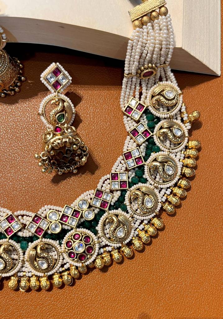 Temple Necklace With Pearls And Stones : PR-72N