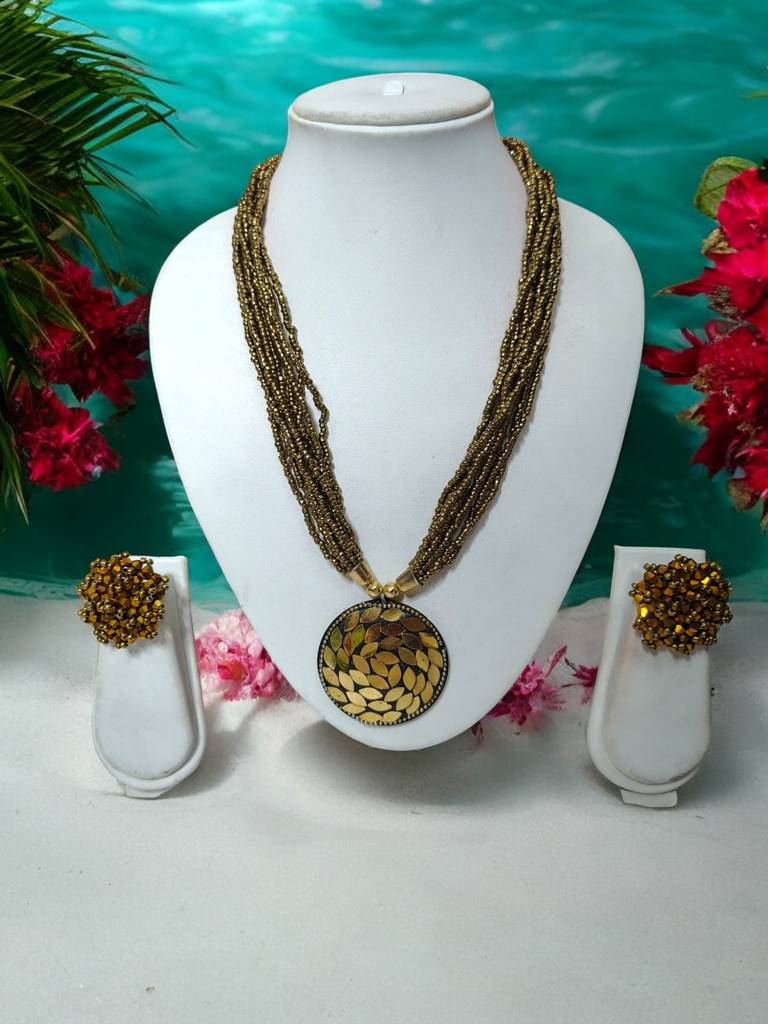 All-Day Statement Beaded Necklace Set : BDE-GLD-TBOL-NWE-007