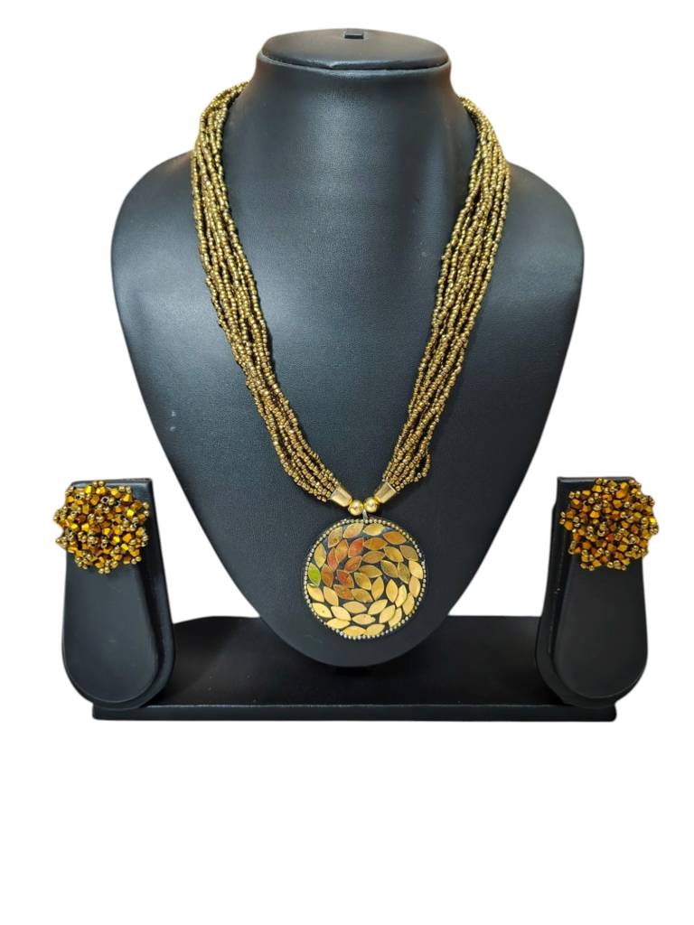 All-Day Statement Beaded Necklace Set : BDE-GLD-TBOL-NWE-007