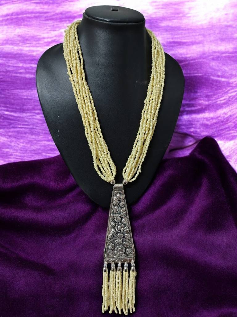 Day-To-Dinner Tie Shaped Oxidized Black Metal Multi-Layered Long Necklace : BDE-CRM-TYLG-ONN-218