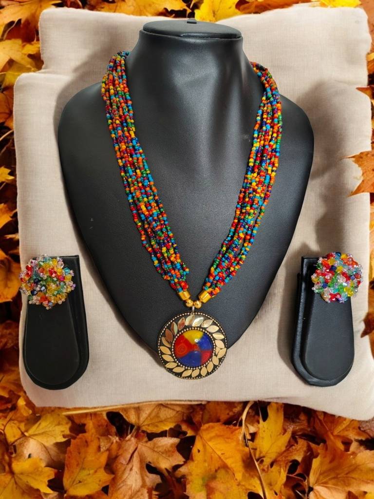 All-Day Statement Beaded Necklace Set : BDE-MLC-TBOL-NWE-146