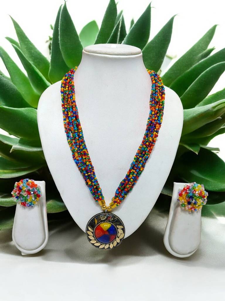 All-Day Statement Beaded Necklace Set : BDE-MLC-TBOL-NWE-146