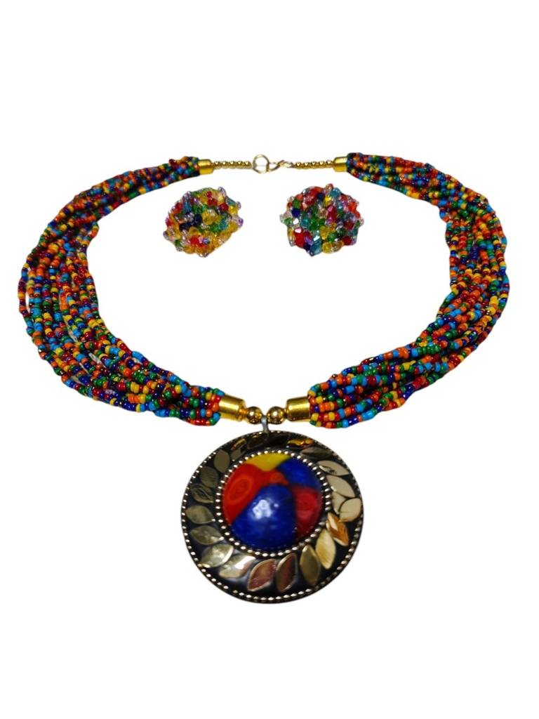 All-Day Statement Beaded Necklace Set : BDE-MLC-TBOL-NWE-146